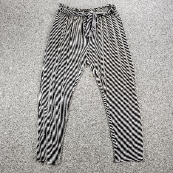 Caution to the Wind Striped Lounge Pants Womens Large Black White Tie Waist Crop - Picture 1 of 10